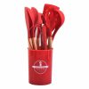 12-Piece Silicone Kitchen Utensils Set with Wooden Handles – Non-Stick Cooking Pot Kitchenware Bundle with Storage Bucke | Wooden Utensils Kitchen & Dining Wooden Utensils