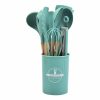 12-Piece Silicone Kitchen Utensils Set with Wooden Handles – Non-Stick Cooking Pot Kitchenware Bundle with Storage Bucke | Wooden Utensils Kitchen & Dining Wooden Utensils