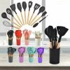 12-Piece Silicone Kitchen Utensils Set with Wooden Handles – Non-Stick Cookware, Spatula, Egg Beaters, Kitchenware Acces | Wooden Utensils Kitchen & Dining Wooden Utensils