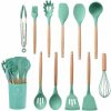 12-Piece Silicone Kitchen Utensils Set with Wooden Handles – Non-Stick Cookware, Spatula, Egg Beaters, Kitchenware Acces | Wooden Utensils Kitchen & Dining Wooden Utensils