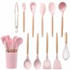 12-Piece Silicone Kitchen Utensils Set with Wooden Handles – Non-Stick Cookware, Spatula, Egg Beaters, Kitchenware Acces | Wooden Utensils Kitchen & Dining Wooden Utensils