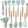 12-Piece Silicone Kitchen Utensils Set with Wooden Handles – Non-Stick Cookware, Spatula, Egg Beaters, Kitchenware Acces | Wooden Utensils Kitchen & Dining Wooden Utensils