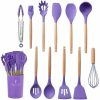 12-Piece Silicone Kitchen Utensils Set with Wooden Handles – Non-Stick Cookware, Spatula, Egg Beaters, Kitchenware Acces | Wooden Utensils Kitchen & Dining Wooden Utensils