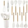 12-Piece Silicone Kitchen Utensils Set with Wooden Handles – Non-Stick Cookware, Spatula, Egg Beaters, Kitchenware Acces | Wooden Utensils Kitchen & Dining Wooden Utensils