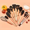 12-Piece Silicone Kitchen Utensils Set with Wooden Handles – Non-Stick Cookware, Spatula, Egg Beaters, Kitchenware Acces | Wooden Utensils Kitchen & Dining Wooden Utensils