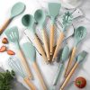 12PCS Silicone Kitchen Utensils Set: Non-Stick Cookware with Wooden Handle Spatula, Egg Beaters – Kitchenware Accessorie | Wooden Utensils Kitchen & Dining Wooden Utensils