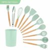 12PCS Silicone Kitchen Utensils Set: Non-Stick Cookware with Wooden Handle Spatula, Egg Beaters – Kitchenware Accessorie | Wooden Utensils Kitchen & Dining Wooden Utensils