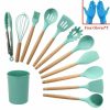 12PCS Silicone Kitchen Utensils Set: Non-Stick Cookware with Wooden Handle Spatula, Egg Beaters – Kitchenware Accessorie | Wooden Utensils Kitchen & Dining Wooden Utensils