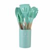 12Pcs Silicone Kitchen Utensils Set with Wooden Handle Bucket – High Temperature Resistant, Non-Stick Pot Spatula & Spoo | Wooden Utensils Kitchen & Dining Wooden Utensils