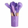 12Pcs Silicone Kitchen Utensils Set with Wooden Handle Bucket – High Temperature Resistant, Non-Stick Pot Spatula & Spoo | Wooden Utensils Kitchen & Dining Wooden Utensils