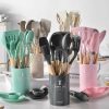 12PCS Silicone Kitchenware Set: Non-Stick Cookware Utensils with Wooden Handles | Wooden Utensils Kitchen & Dining Wooden Utensils