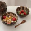 4PCS Natural Coconut Bowl Dinnerware Set with Handmade Spoon – Perfect for Desserts, Fruit Salad, and More | Eco-Friendl | Wooden Utensils Kitchen & Dining Wooden Utensils