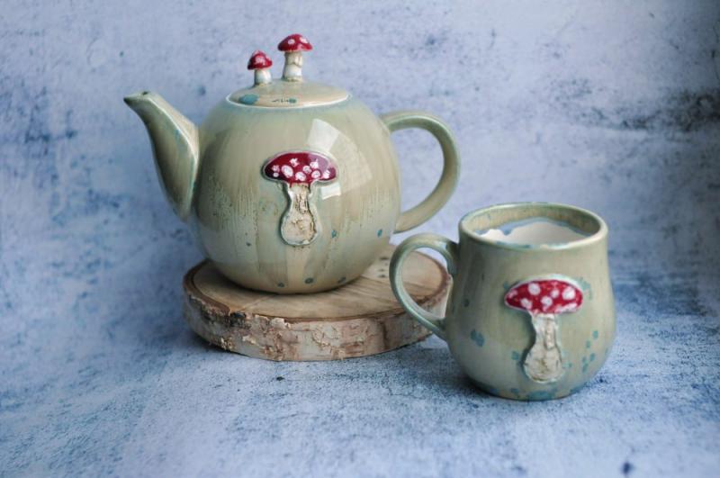 Amanita mushroom teapot 735ml, handmade ceramic kettle 25oz, fairy green teapot, forest teapot for gift, merry mushroom. | Teapots & Tea Sets Kitchen & Dining Teapots & Tea Sets