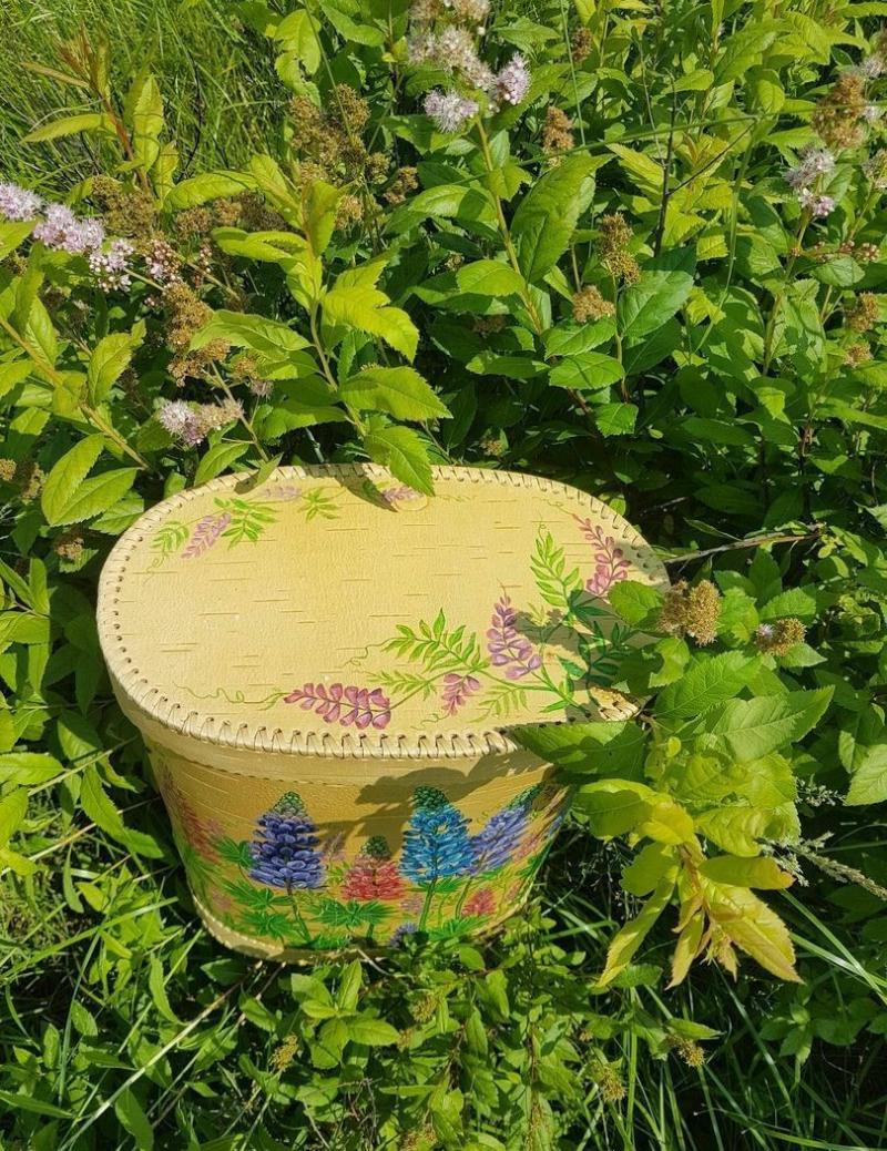 Birch bark box with Lupina’s painting. Birch bark box | Wooden Utensils Kitchen & Dining Wooden Utensils