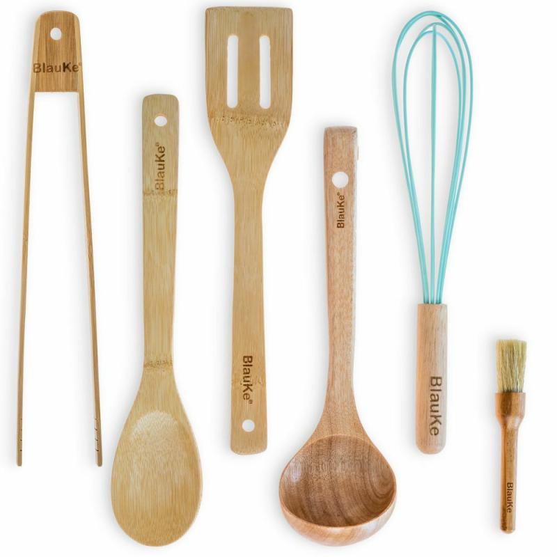 BlauKe Bamboo Cooking Utensils Set of 6 – Wooden Kitchen Utensils for Non Stick Cookware | Wooden Utensils Kitchen & Dining Wooden Utensils