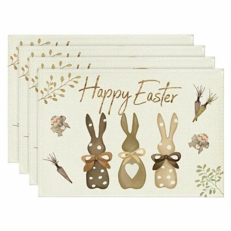 Easter Placemats Set: Linen Cute Bunny & Eggs Design – 4PCS, 30*45CM | Table Decor for Home, Hotel Dining | Table Linens Kitchen & Dining Table Linens