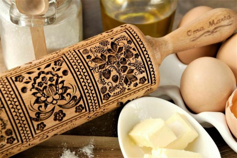 engraved rolling pin Embossed dough roller Springerle embossed cookies Carved molds Eastern Bunny Gift for mom | Wooden Utensils Kitchen & Dining Wooden Utensils