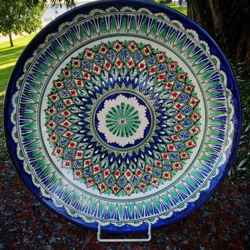 Handmade big plate diameter 16.33 inches A plate with a colored pattern Pottery bowl | Cookware Cookware Cookware