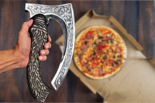 HandMade Pizza Axe, Pizza Slicer Hand forged Viking Pizza Cutter, Viking Bearded With Sheath | Pizza Slicer Kitchen & Dining Pizza Slicer