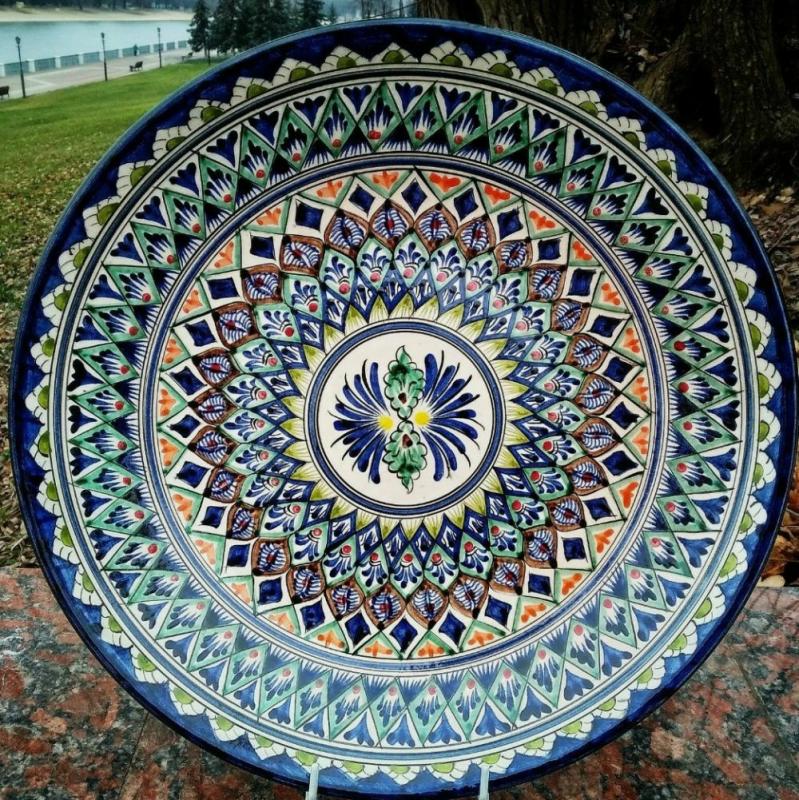 Handmade pottery large plate diameter 16.33 inches for a festive table Handmade bowl with color pattern | Cookware Cookware Cookware