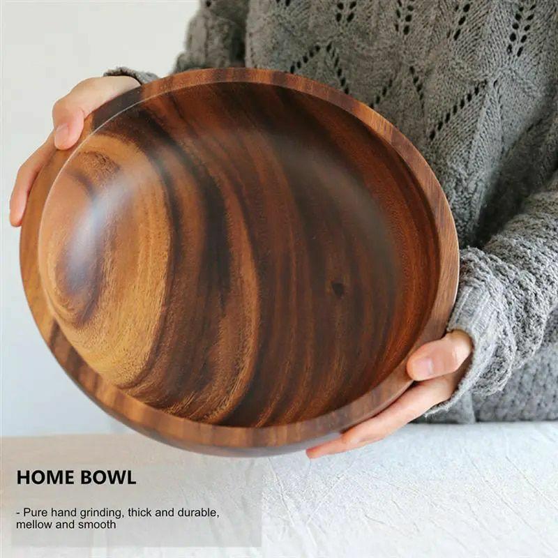 Kitchen Natural Wooden Bowl: Household Fruit & Salad Bowl for Home & Restaurant – Food Container with Wooden Utensils | | Wooden Utensils Kitchen & Dining Wooden Utensils