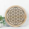 Large Crystal Grid | 13.5" Round Wood Cutting Board with Groove, Charcuterie Serving Tray | Sacred Geometry Seed of Life | Wooden Utensils Kitchen & Dining Wooden Utensils