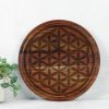 Large Crystal Grid | 13.5" Round Wood Cutting Board with Groove, Charcuterie Serving Tray | Sacred Geometry Seed of Life | Wooden Utensils Kitchen & Dining Wooden Utensils