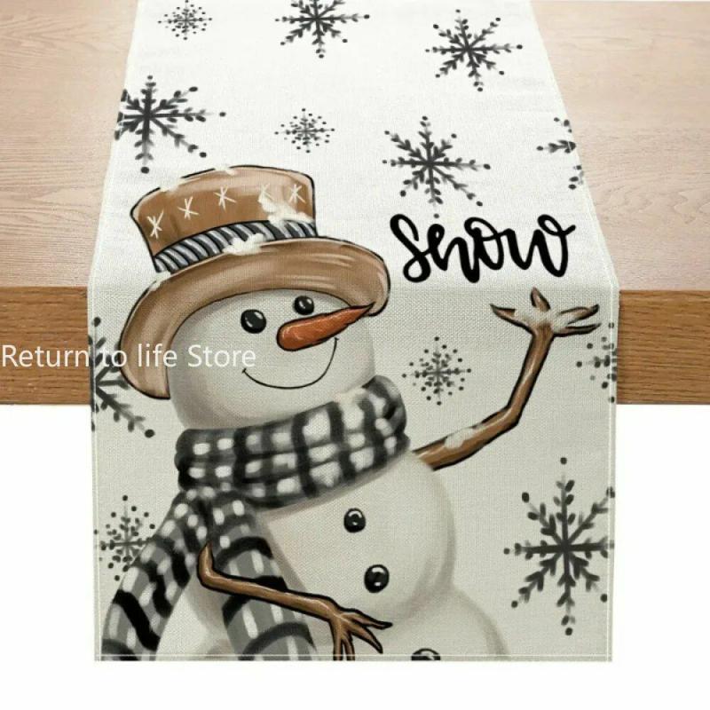 Linen Christmas Table Runner: Snowman Xmas Tree Dining Table Cover – 2023 Navidad Noel Decorations | Table Linens Kitchen & Dining Table Linens