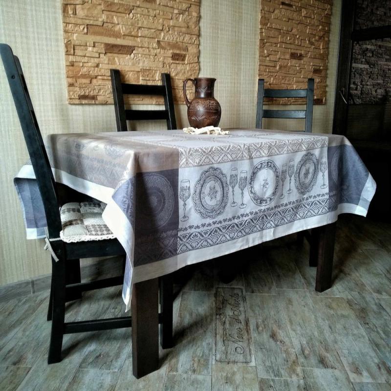 Linen tablecloth 59.05 x 59.05 inches jacquard weaving, color pattern European flax | Table Linens Kitchen & Dining Table Linens