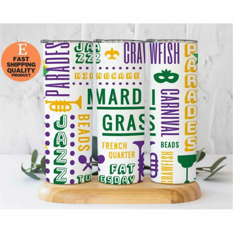 Mardi Gras 20oz SkinnyTumbler – Perfect for Parade Season, Custom Made Handmade Tumbler | Quote Mug Kitchen & Dining Quote Mug