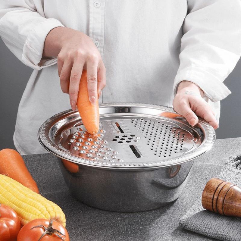 Multifunctional Stainless Steel Drain Basket | Vegetable Slicer Grater For Kitchen| 3 In 1 Cheese Grater Drain Basin | Vegetable Cutters & Choppers Kitchen & Dining Vegetable Cutters & Choppers