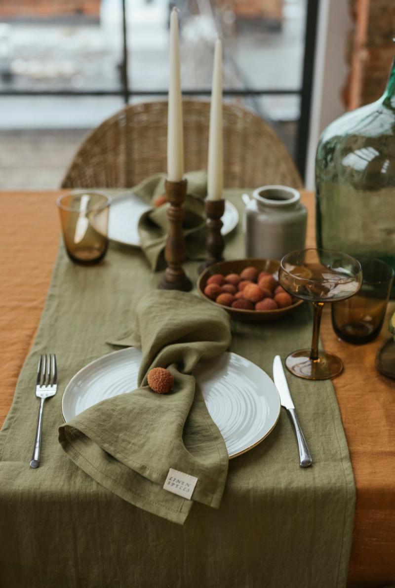 Olive Green linen napkin set of 2 | Table Linens Kitchen & Dining Table Linens