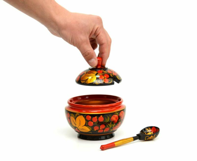 PAINTED SUGAR BOWL WITH SPOON VASE FOR JAM | Wooden Utensils Kitchen & Dining Wooden Utensils