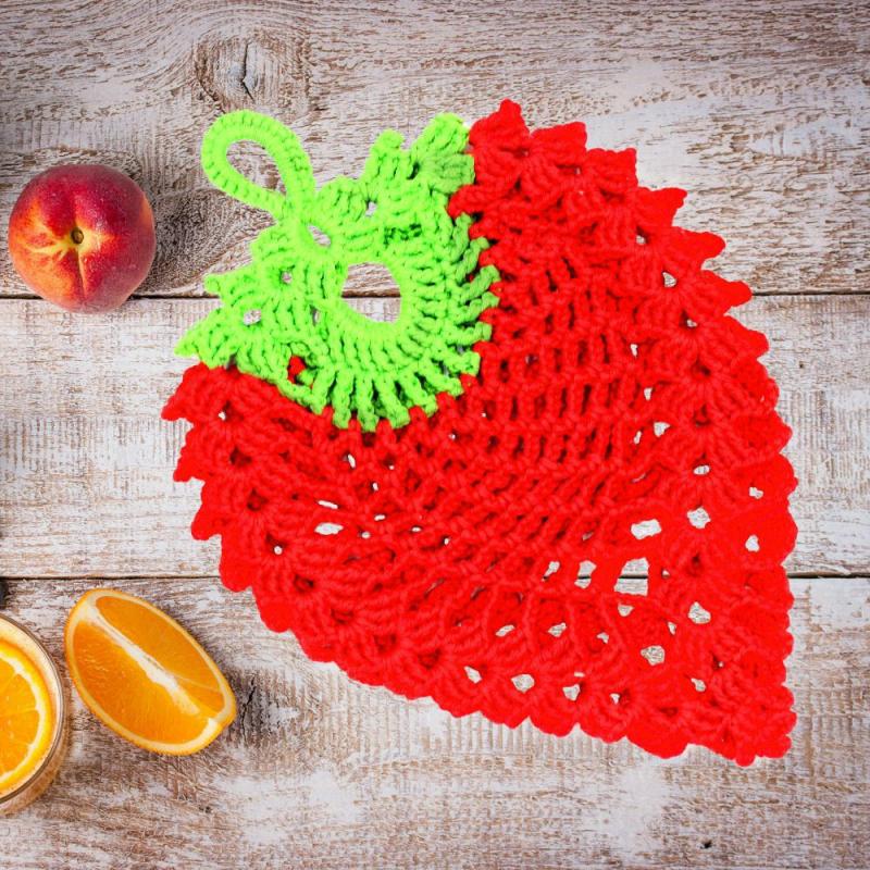 Potholders strawberry hot pad, double thickness, crochet berries, hot pads bright potholders, kitchen decor strawberry | Table Linens Kitchen & Dining Table Linens