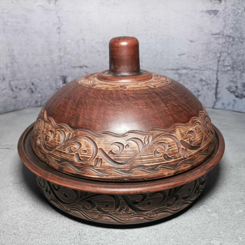 Pottery casserole Tagine large handmade from red clay Brown tagine with carved | Cookware Cookware Cookware