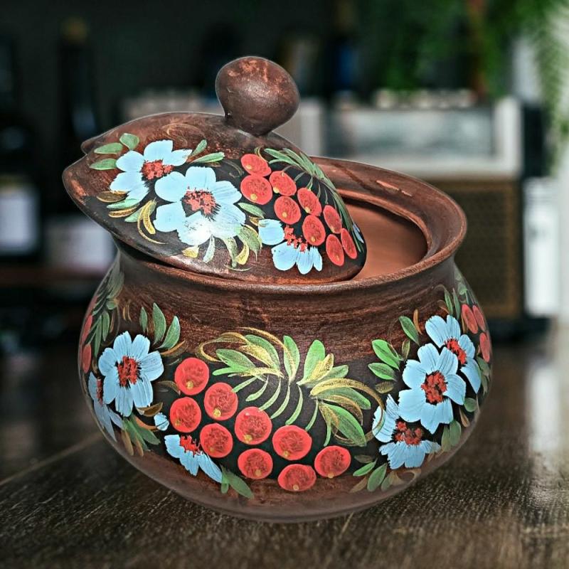 Pottery large casserole 101.44 fl.oz Handmade pot with lid and color pattern | Cookware Cookware Cookware