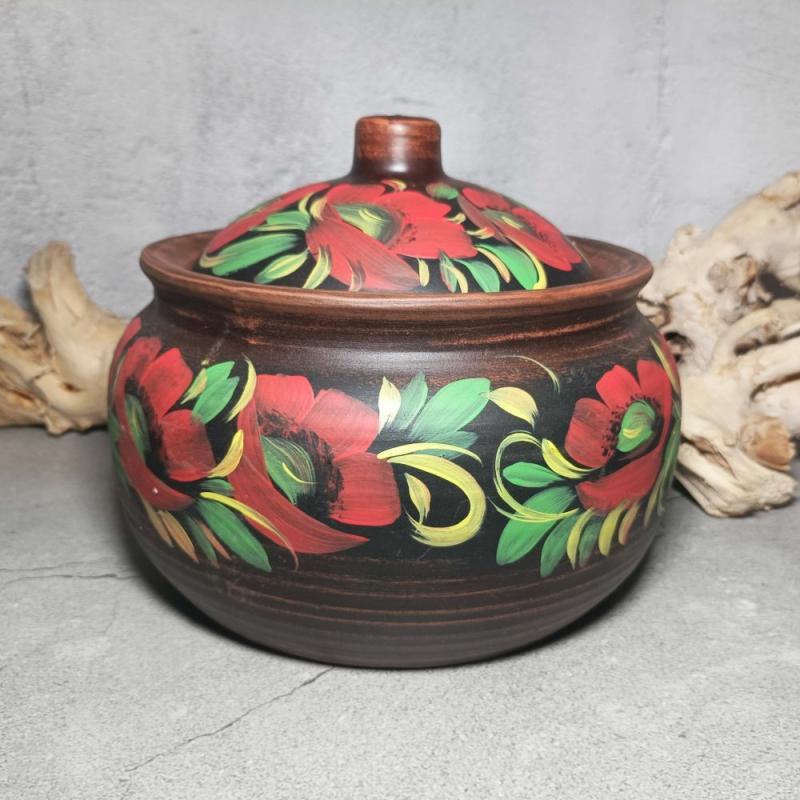 Pottery large casserole 152.16 fl.oz Handmade pot with lid and color pattern | Cookware Cookware Cookware