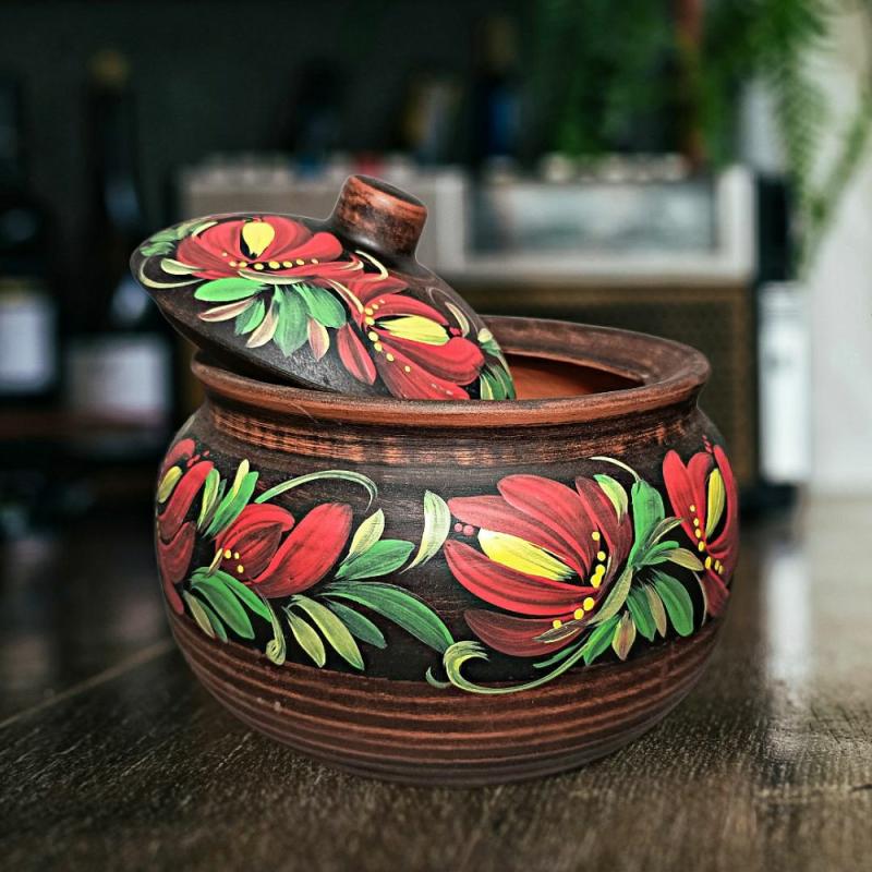 Pottery large casserole 152.16 fl.oz Handmade pottery pot with lid and color pattern | Cookware Cookware Cookware