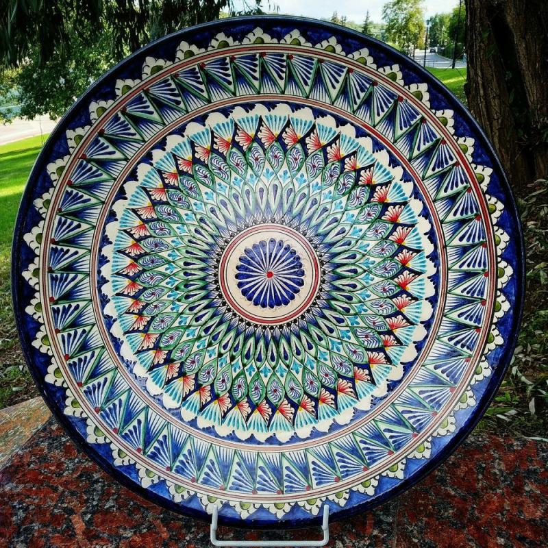 Pottery large plate diameter 16.33 inches Handmade bowl with color pattern | Cookware Cookware Cookware