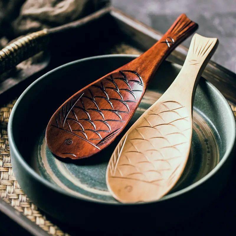 Retro Japanese Fish Shape Rice Spoon – Cute Wooden Non-stick Shovel Scoop for Kitchen Cooking | Wooden Utensils Kitchen & Dining Wooden Utensils