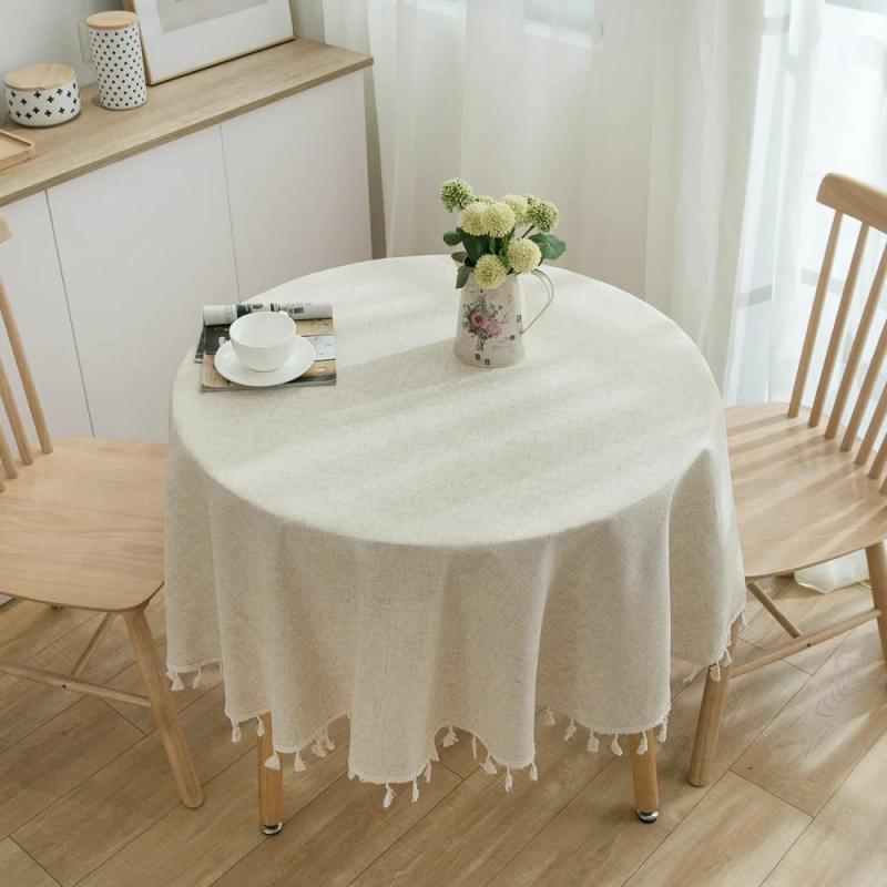 Round Tablecloth with Tassels: Linen Cotton Plain Cover for Home, Party, Wedding – Kitchen & Decor | Table Linens Kitchen & Dining Table Linens