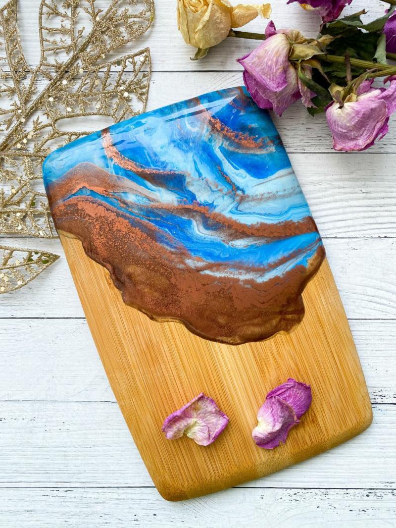 Serving wooden board snacks with epoxy resin cheesboard handmade food tray decor home | Coasters & Trays Coasters & Trays Coasters & Trays