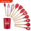 Silicone Kitchen Utensils Set: Non-Stick Cookware with Wooden Handle Spatula, Egg Beaters – Kitchenware & Accessories | Wooden Utensils Kitchen & Dining Wooden Utensils