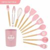 Silicone Kitchen Utensils Set: Non-Stick Cookware with Wooden Handle Spatula, Egg Beaters – Kitchenware & Accessories | Wooden Utensils Kitchen & Dining Wooden Utensils