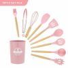 Silicone Kitchen Utensils Set: Non-Stick Cookware with Wooden Handle Spatula, Egg Beaters – Kitchenware & Accessories | Wooden Utensils Kitchen & Dining Wooden Utensils