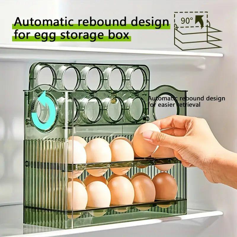 Space-Saver Egg Box with Auto-Flip Design – Freshness-Assured Refrigerator Door Egg Holder, Kitchen Organizer | Kitchen Organizers Kitchen & Dining Kitchen Organizers