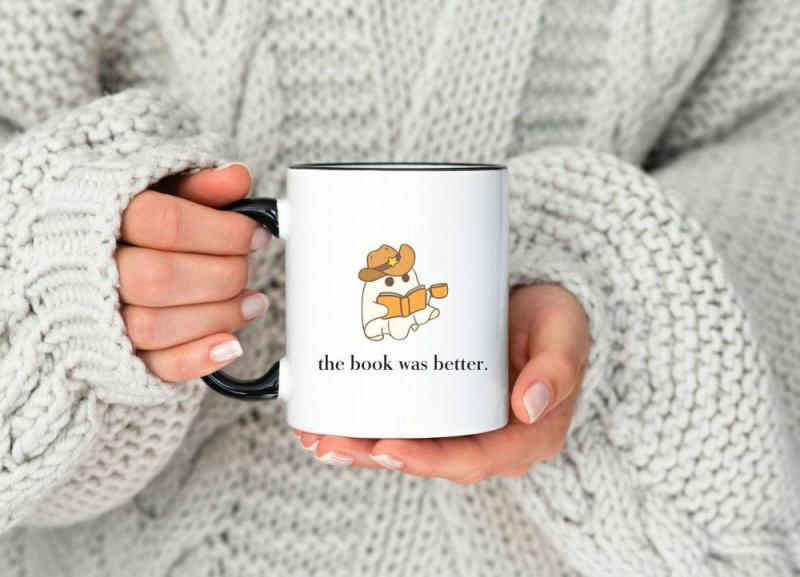 The Book Was Better, Cute Reading Coffee Mug Gift, Funny Teacher Gift, Librarian Gift, Aesthetic Cowboy Ghost, Book Love | Quote Mug Kitchen & Dining Quote Mug