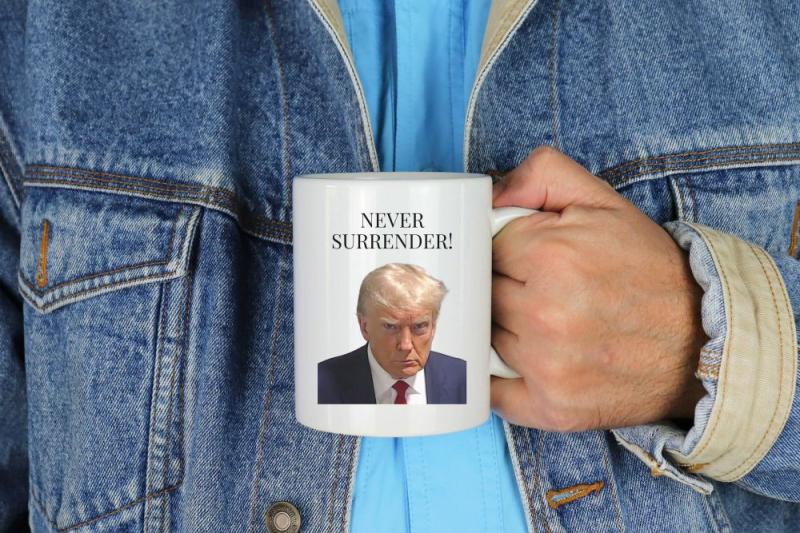 Trump Mugshot, 2024 Iconic Coffee Mug, Never Surrender, Georgia Trump Booking, Pro Trump, President Trump, Free Trump.jp | Quote Mug Kitchen & Dining Quote Mug