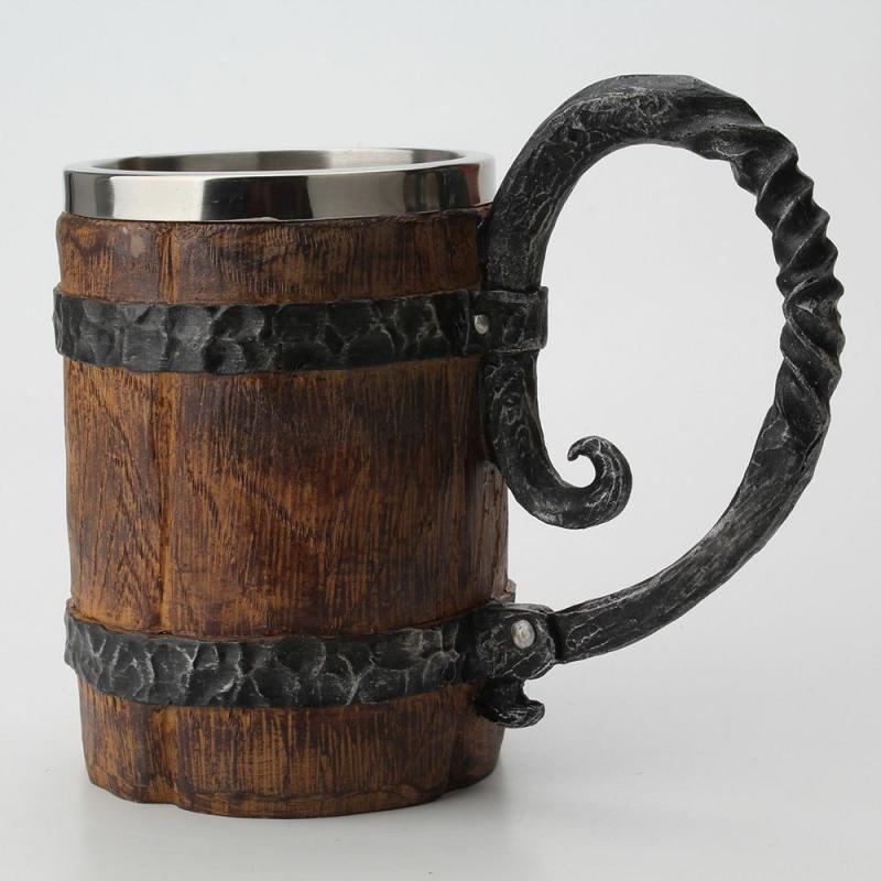 Viking Beer Mug: Large-capacity Wooden and Stainless Steel Beer Mug | Wooden Utensils Wooden Utensils