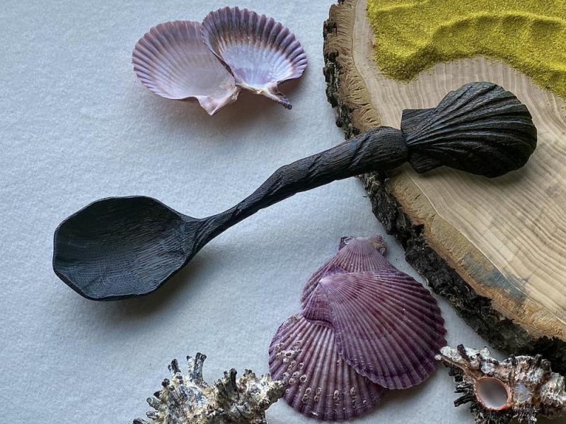 Wooden bog oak spoon, Hand Carved Spoon, Shell Spoon | Wooden Utensils Kitchen & Dining Wooden Utensils